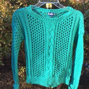Keds Pretty Cable Aqua Blue Round Neck Sweater